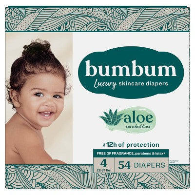 bumbum Luxury Skincare Disposable Diapers - Size 4 - 54ct