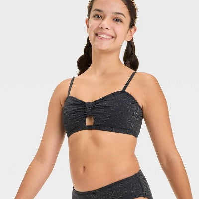 Girls' Seaside Shine Solid Bikini Set - art class Black S