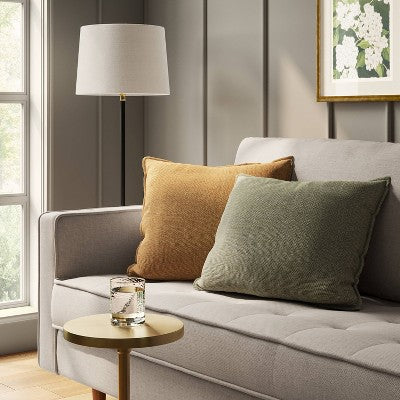 Square Linen Pillow with Flange and Contrast Neutral Reverse - Threshold