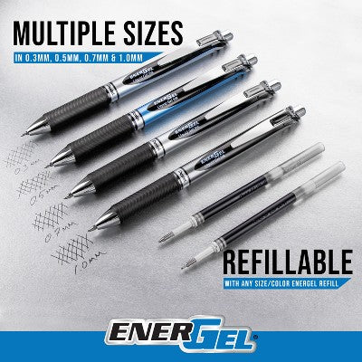 Pentel EnerGel 3pk Gel Pen Black ink with +1 refill: 0.7mm Quick Drying Retractable Pens & Refill, Office Stationery