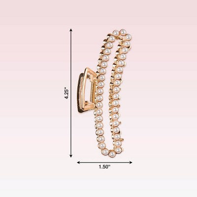 scunci Large Pearl Embellished Open Rectangle Claw Clip - Gold - All Hair - 11cm