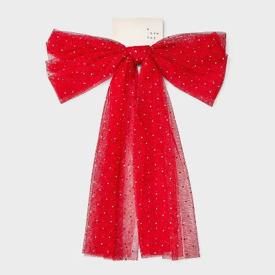 Tulle Rhinestone Hair Bow - A New Day Red