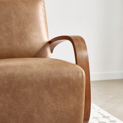 Spruce&Spring Swivel Accent Chair with U-Shaped Wood Arm, Single, Linen&Grey Wood (LOCAL PICKUP ONLY)