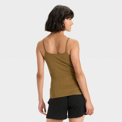 Women's Slim Fit Ribbed Cami - A New Day Brown S