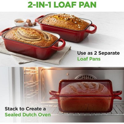 NutriChef Cast Iron Loaf Pan – 2 Quart with Lid & Silicone Gloves - NCCIELF2RD (LOCAL PICKUP ONLY)