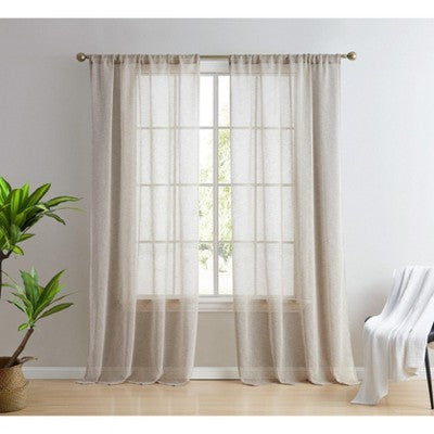 HLC.ME Penelope Faux Linen Textured Privacy Sheer Light Filtering Rod Pocket Curtains Panels, Set of 2 - Ivory, 54 W x 96 L