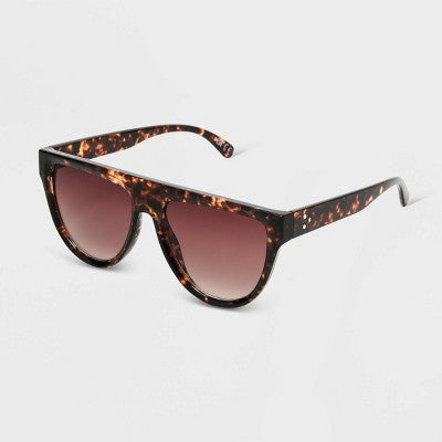 Women's Shiny Plastic Shield Sunglasses with Gradient Lens - Universal Thread Brown/Tortoise Print