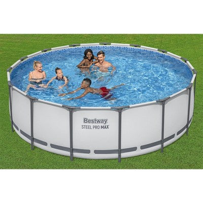 Bestway Steel Pro MAX 15 Foot by 48 Inches Round Above Ground Family Swimming Pool Set Outdoor Steel Frame with Filter, Pump, Ladder, and Cover, Gray (LOCAL PICKUP ONLY)