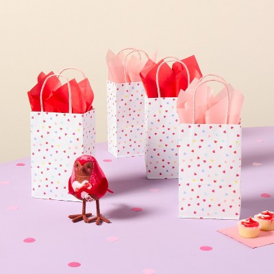 4ct XS Jr Tote Valentine's Day Colorful Hearts Gift Bags White - Spritz