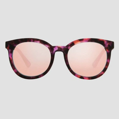 Women's Plastic Round Sunglasses with Mirrored Lenses - All In Motion Pink/Tortoise Print: Scratch-Resistant, UV Protection