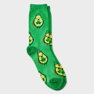 Women's Lucky Avocado St. Patrick's Day Crew Socks - Moss Green 4-10