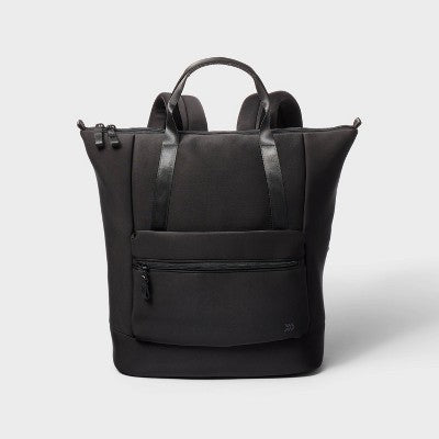 Faux Neoprene Tote Backpack - All in Motion Black: Water-Resistant Softside Knit