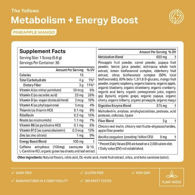 Proper The Yellows Metabolism + Energy Dietary Supplement Powder - 5.92oz: 1-Pack, Mango, Pineapple