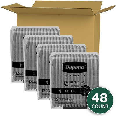 Depend Night Defense Incontinence Disposable Underwear for Men - Overnight Absorbency - XL - 12 count NOT A CASE