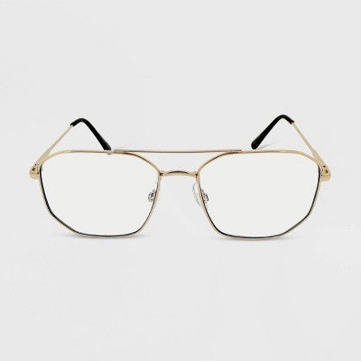 Women's Geometric Metal Aviator Blue Light Filtering Glasses - Wild Fable Gold