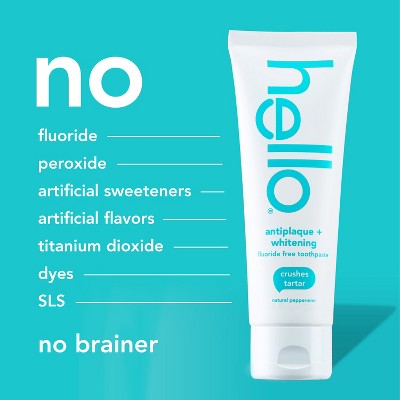 hello Antiplaque and Whitening Fluoride Free Toothpaste - Natural Peppermint - 5oz/2pk