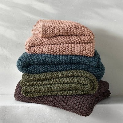 King Chunky Knit Blanket Dark Blue - Casaluna