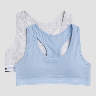 Hanes Girls' 2pk Cotton Sports Bra - Gray/Blue L