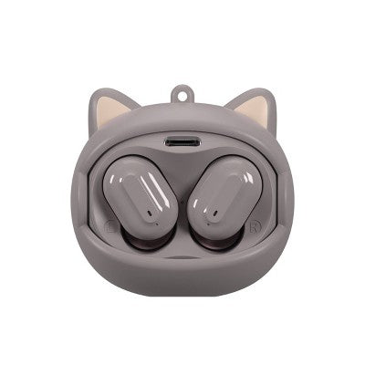 GEMS 'Winking Cat' Spinning Animal Face TWS Earbuds - Gray: Built-In Microphone, USB-C