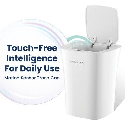 Nine Stars 10L/2.6gal Motion Sensor & Water Resistant Trash Can White: Bathroom Trash Can with Lid, Smell Resistant