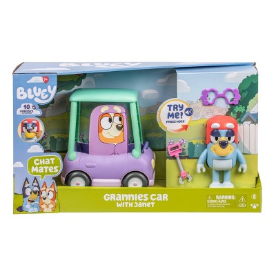 Bluey Chat Mates Figure & Vehicle - Granny Car & Janet: Plastic Interactive Toy with BBC License