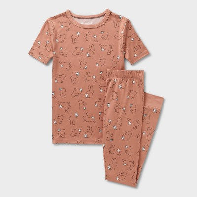 Kids' 2pc Easter Bunnies Tight Fit Pajama Set Cat & Jack Brown 10