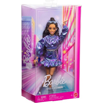 Barbie Deluxe Style Fashion Doll #7 in Metallic Blue Top and Skirt with Accessories, Brunette