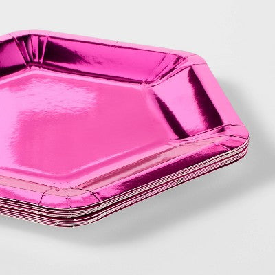 10ct Hot Pink Metallic Hex Shaped Snack Plates - Spritz