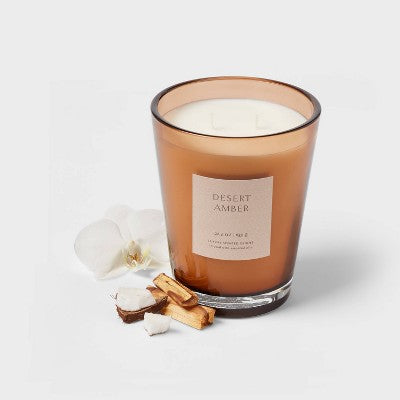 22.4oz Colored Vase Glass with Dustcover Desert Amber Candle Brown - Threshold: Soothing Scent, Palm Wax