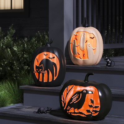 16" Classic Lit Pumpkin with Timer Ghost Halloween Decorative Prop- Hyde and EEK! Boutique