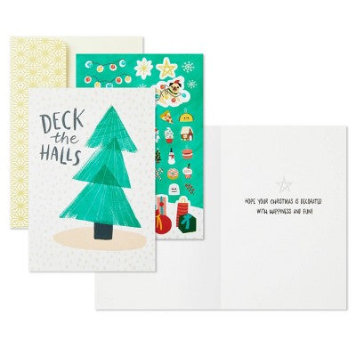 Hallmark 12ct 'Deck the Halls' Christmas Tree Boxed Holiday Greeting Card with Stickers