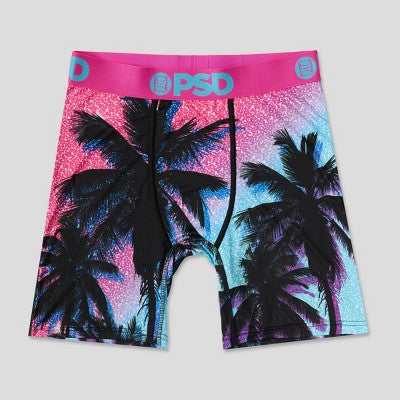PSD Men's 2pk Aloha Sunrise Money Palms Boxer Briefs - Purple Money Palm/Pink S