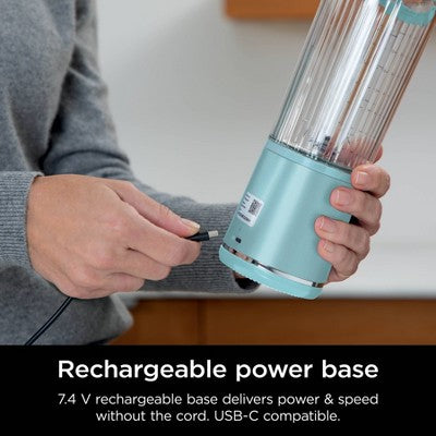 Ninja Blast 18oz Portable Blender Tinted Aqua BC151AQ: 1-Speed, Dishwasher-Safe, Plastic & Stainless Steel, 1.75 lbs