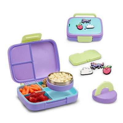 Ello Benni Kids Insulated Bento Lunch Box with Leakproof Thermos, 4 Compartments, Hot/Cold Compatible - Purple: Polypropylene Container, TPE Lid