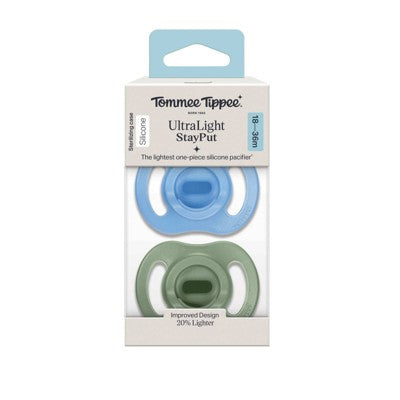 Tommee Tippee UltraLight Stay Put Silicone Pacifier 18-36m - Blue & Green - 2pk