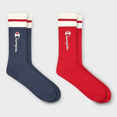 Champion Men's 2pk Sweatshirt Crew Socks - Blue/Red 6-12
