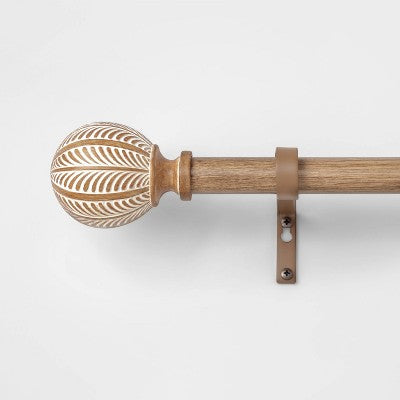 36"-66" Carved Light Woodtone Ball Curtain Rod - Threshold: Steel, Painted Finish, Single Rod, 0.875" Diameter (LOCAL PICKUP ONLY)