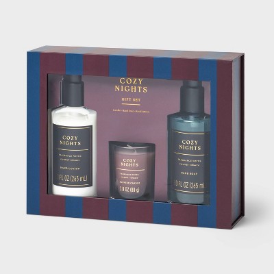 3pc Cozy Nights Personal Care Hand Soap and Lotion Candle Gift Set Dark Blue -Threshold (LOCAL PICKUP ONLY)