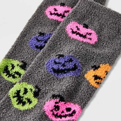 Men's Pumpkin Halloween Cozy Crew Socks - Hyde & EEK! Boutique Charcoal Gray 8-12