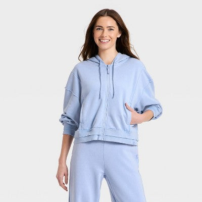 Women's French Terry Full Zip Hoodie Sweatshirt - JoyLab Periwinkle Blue XXL