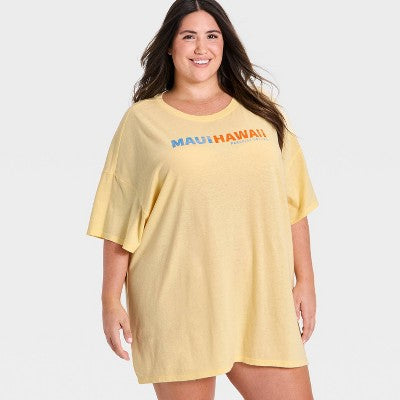 Women's Oversized T-Shirt Pajama Dress Wild Fable Yellow 2XL
