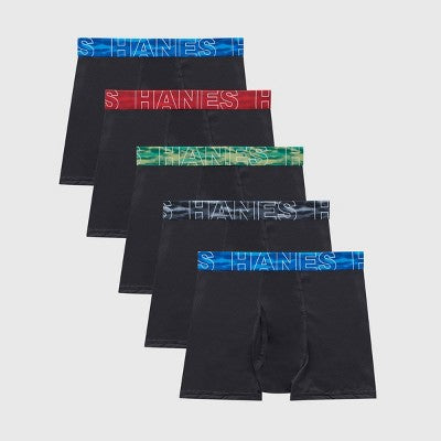 Hanes Boys' 5pk Moves Breathable Mesh X-Temp Boxer Briefs - Black XL: Tagless, Breathable, Moisture Wicking, 4-Way Stretch