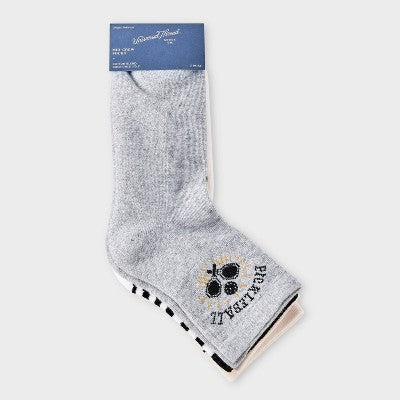 Women's Pickleball "Day Dinker" Cushioned Striped 3pk Mid Crew Socks - Universal Thread Heather Gray/Black/Pink 4-10: Cotton Blend