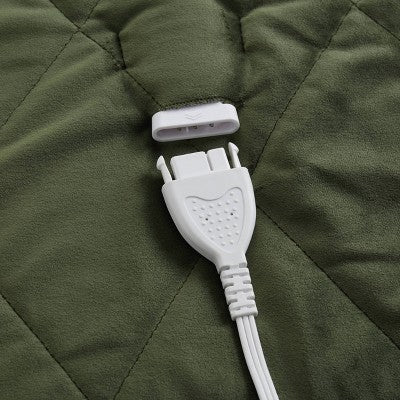 Brookstone Twin Heated Diamond Stitch Quilt Blanket Olive Green