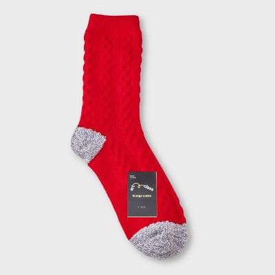 Girls' Cable Knit Lounge Crew Socks - art class Red L