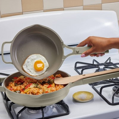 Our Place 3pc Aluminum Ceramic Nonstick Mini Always Pan Set Cream: Hand Wash, Gas & Electric Compatible, 1.2L Capacity