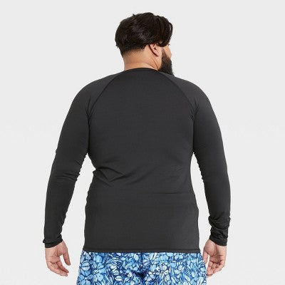 Men's Big & Tall Rash Guard Swim Shirt Black 5XLT