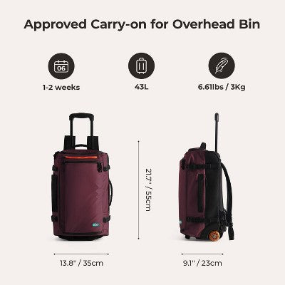 Bagsmart Blast 43L Roller Travel Backpack - Red Currant