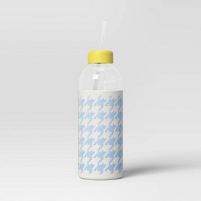 24 fl oz Straw Tumbler Blue Houndstooth - Room Essentials