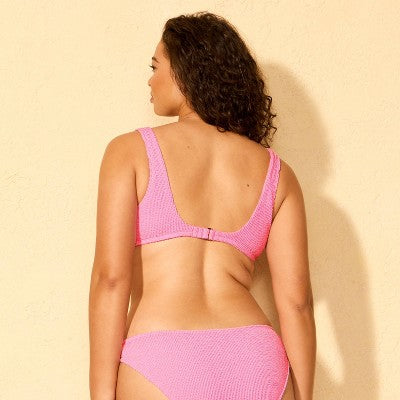 Women's Pucker Scoop Bralette Bikini Top - Wild Fable Pink XL